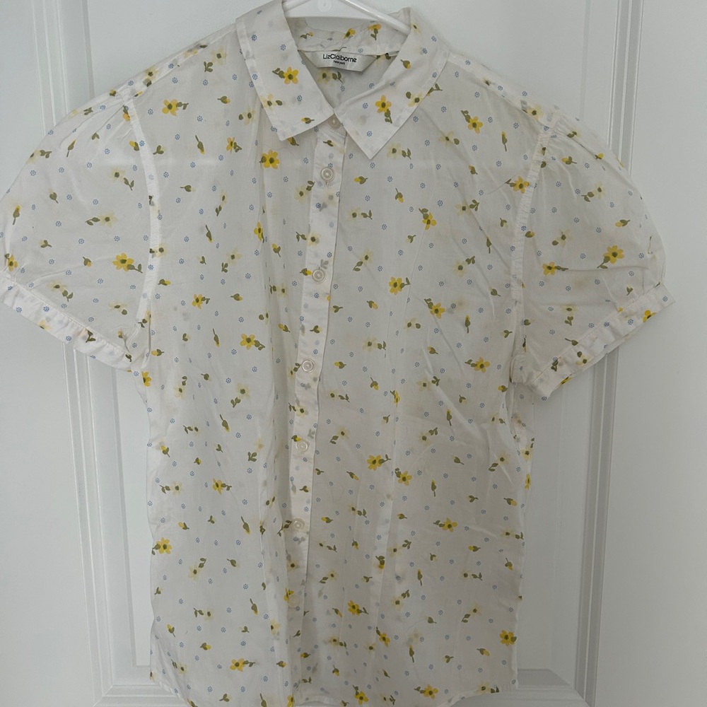 Liz Claiborne White and Yellow Blouse